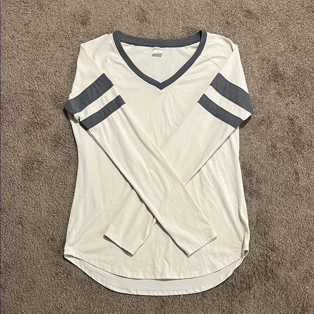 Sport-Tek Cream and Gray Long Sleeve V-Neck Tee